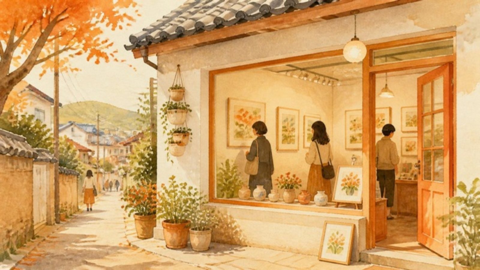 동네 갤러리 수채 일러스트